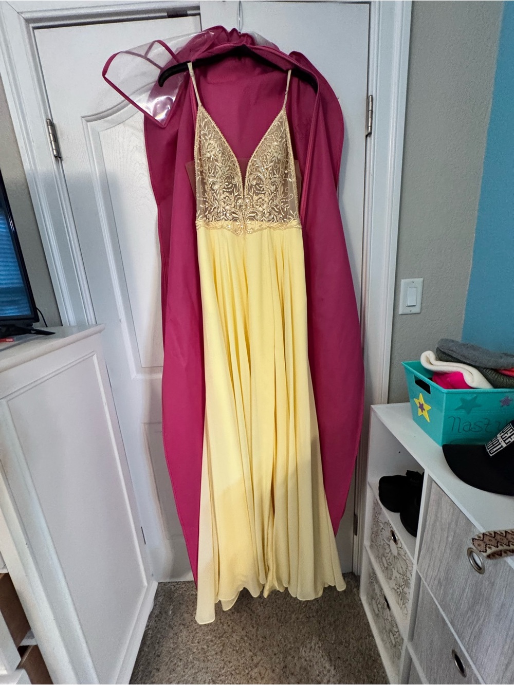 Faviana Yellow Gown with Gold Embellished Bodice
